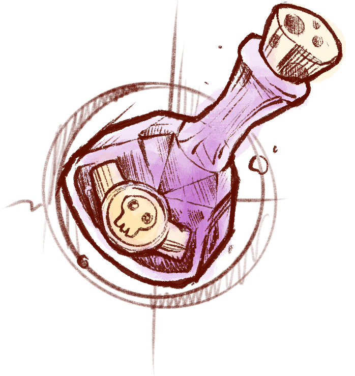 Cocktails with alcohol, beverages and potions